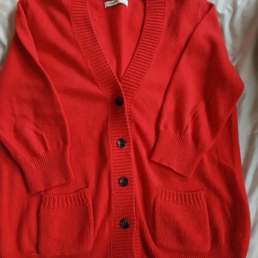 Old Navy Women's Bright Red Cardigan MR. ROGERS